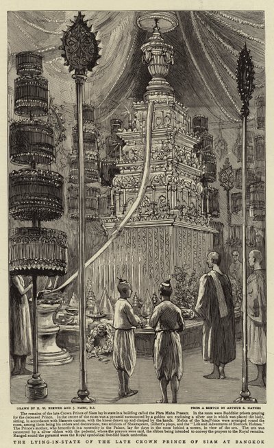 De lijkwade van de overleden kroonprins van Siam in Bangkok door Henry William Brewer